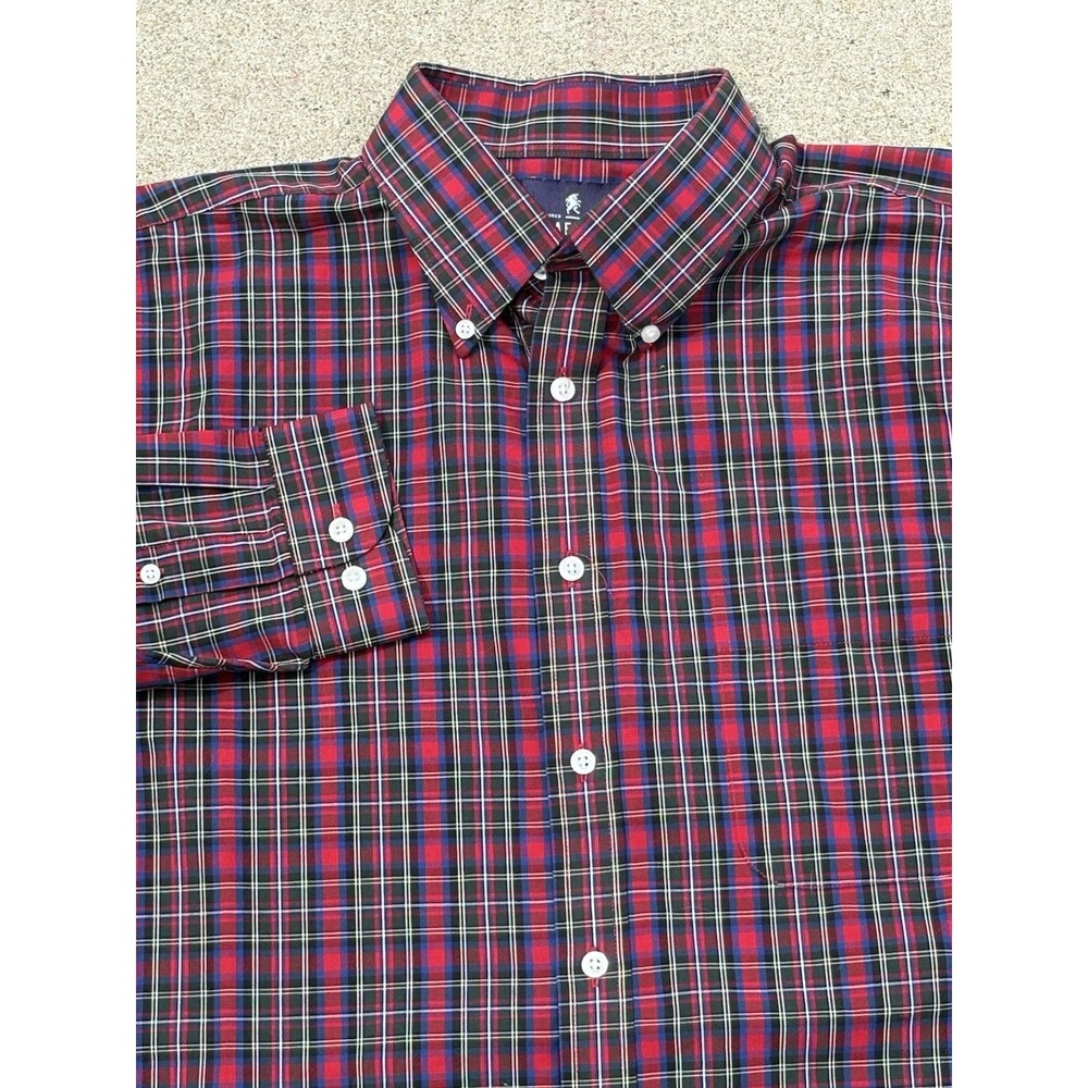 Stafford Travel Shirt Men’s 16 Red Broadcloth Regular Fit Dress Long Sleeve